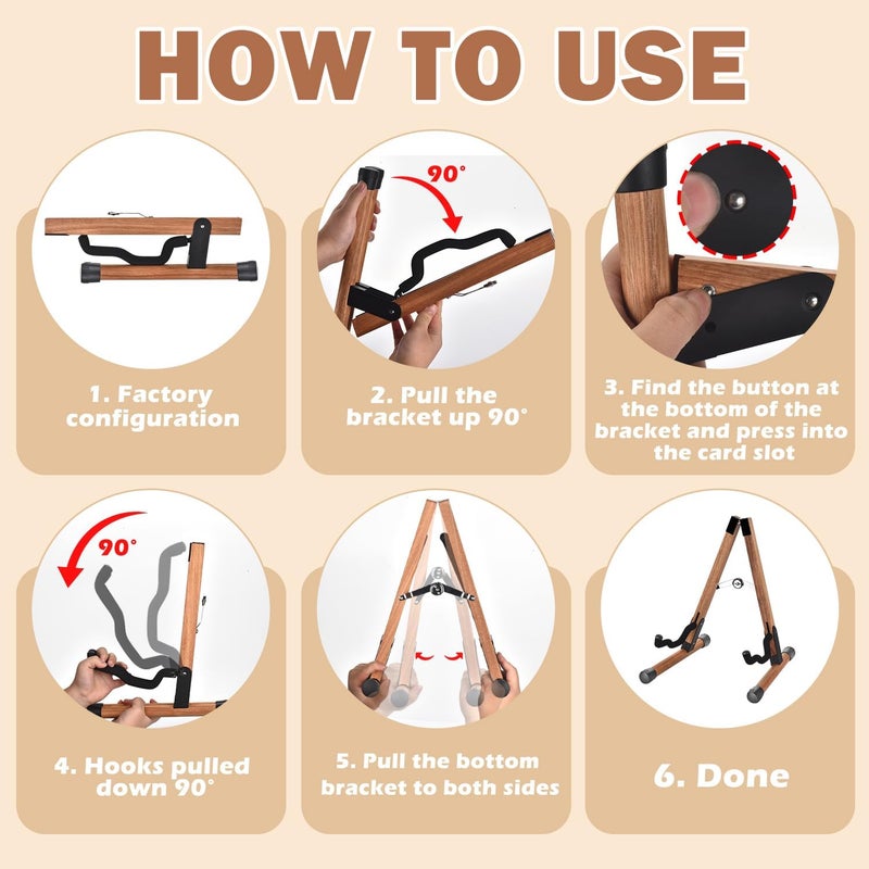 DOMMI Folding Acoustic Guitar Stand with Soft Foam Arms, Electric Guitar Stand with Non-Slip Rubber and Soft Foam Arms, Portable Folding A-Frame Acoustic Guitar Stand for Travel, No Need Assemble - Image 3